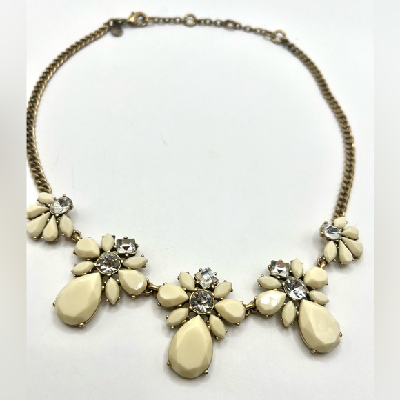 J.Crew Ivory/Cream Faceted Stones with Clear Faceted Rhinestone Accents Necklace - Picture 1 of 3